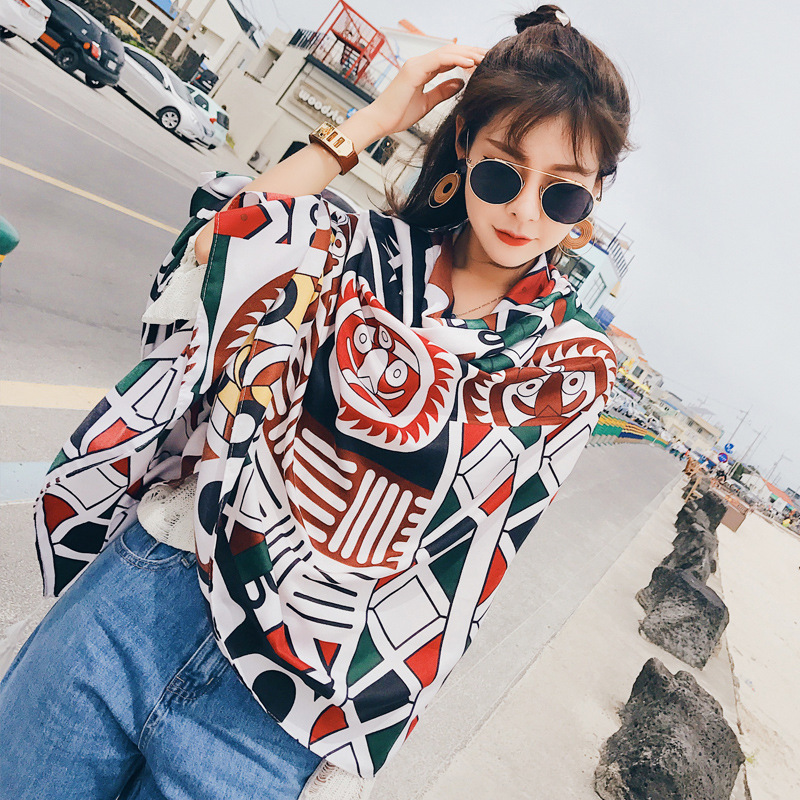 2018 Spring, Autumn and Winter New Cotton Printed Women&#039;s Scarf Ethnic Style Large Air Conditioning Sunscreen Shawl Women&#039;s Scarf Gauze Scarf