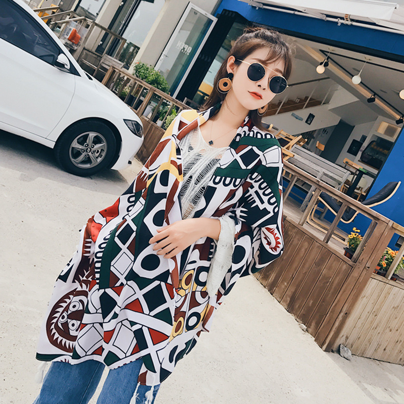 2018 Spring, Autumn and Winter New Cotton Printed Women&#039;s Scarf Ethnic Style Large Air Conditioning Sunscreen Shawl Women&#039;s Scarf Gauze Scarf