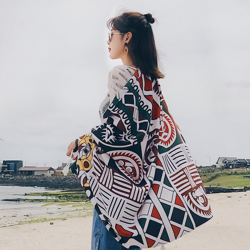 2018 Spring, Autumn and Winter New Cotton Printed Women&#039;s Scarf Ethnic Style Large Air Conditioning Sunscreen Shawl Women&#039;s Scarf Gauze Scarf