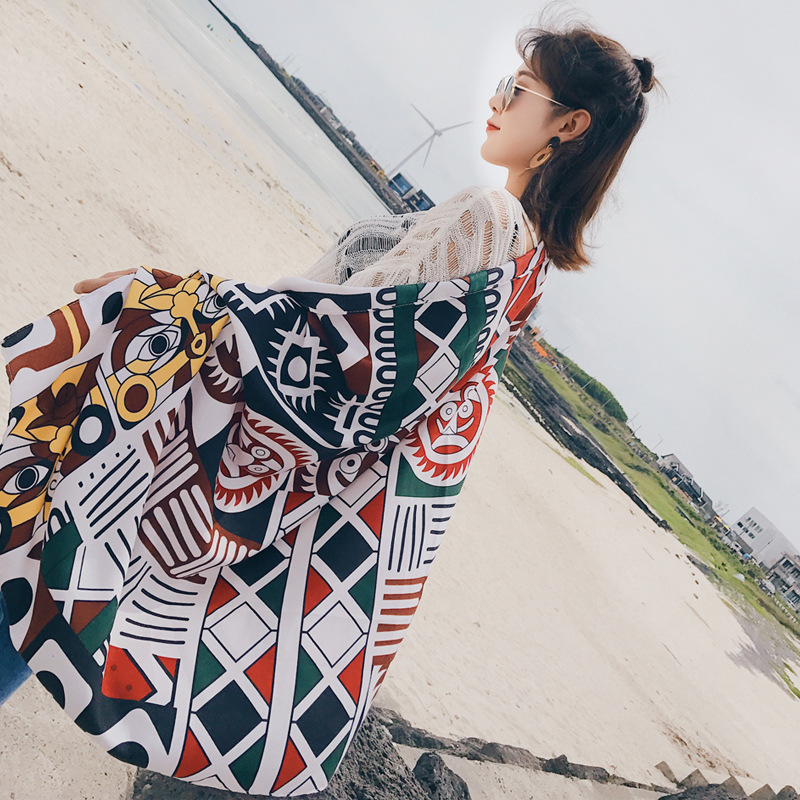 2018 Spring, Autumn and Winter New Cotton Printed Women&#039;s Scarf Ethnic Style Large Air Conditioning Sunscreen Shawl Women&#039;s Scarf Gauze Scarf