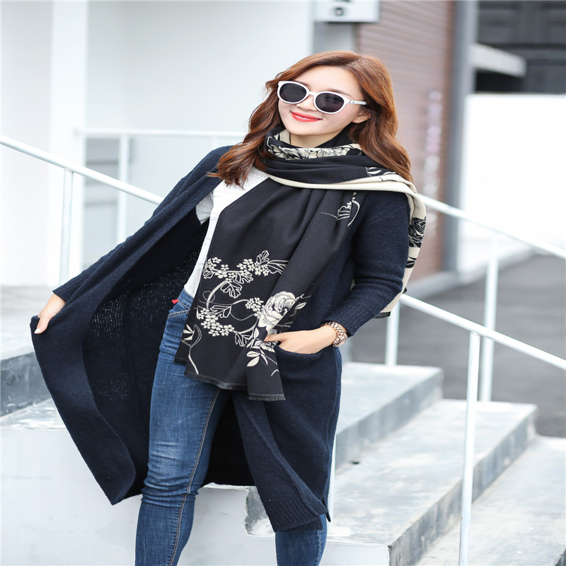 New Ethnic Style Tower Anemone Cashmere Scarf Double-Sided Thickened Brushed Winter Warm Shawl