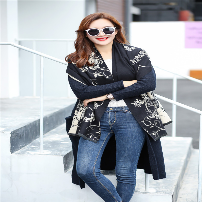 New Ethnic Style Tower Anemone Cashmere Scarf Double-Sided Thickened Brushed Winter Warm Shawl