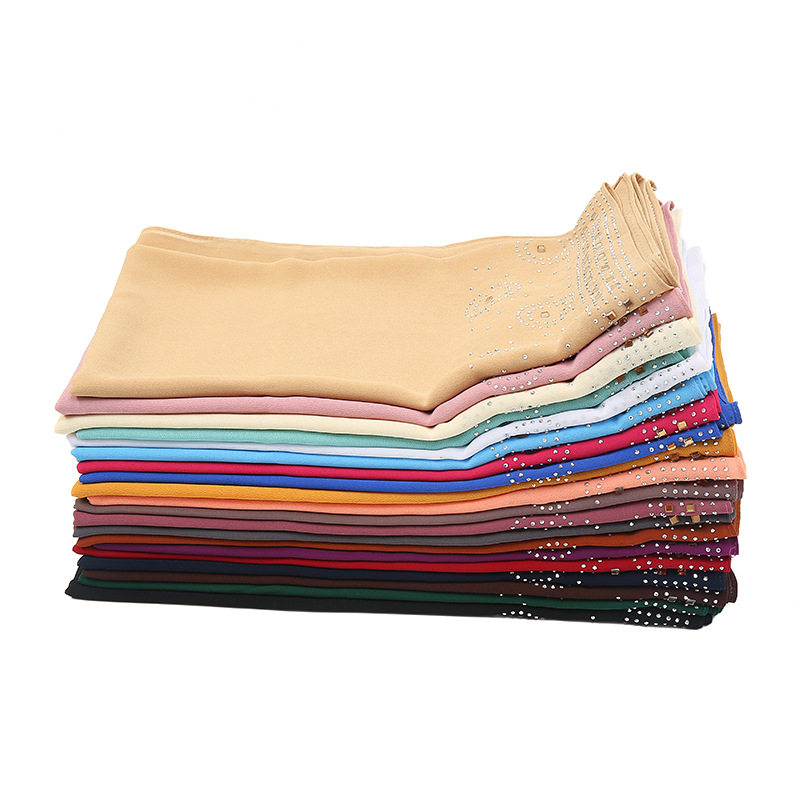 Foreign Trade Hot Sale Pearl Chiffon Size Polka Dot Rhinestone Scarf Style Shawl Women&#039;s Casual All-Match Ethnic Headscarf