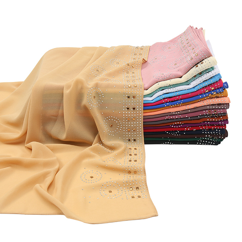 Foreign Trade Hot Sale Pearl Chiffon Size Polka Dot Rhinestone Scarf Style Shawl Women&#039;s Casual All-Match Ethnic Headscarf