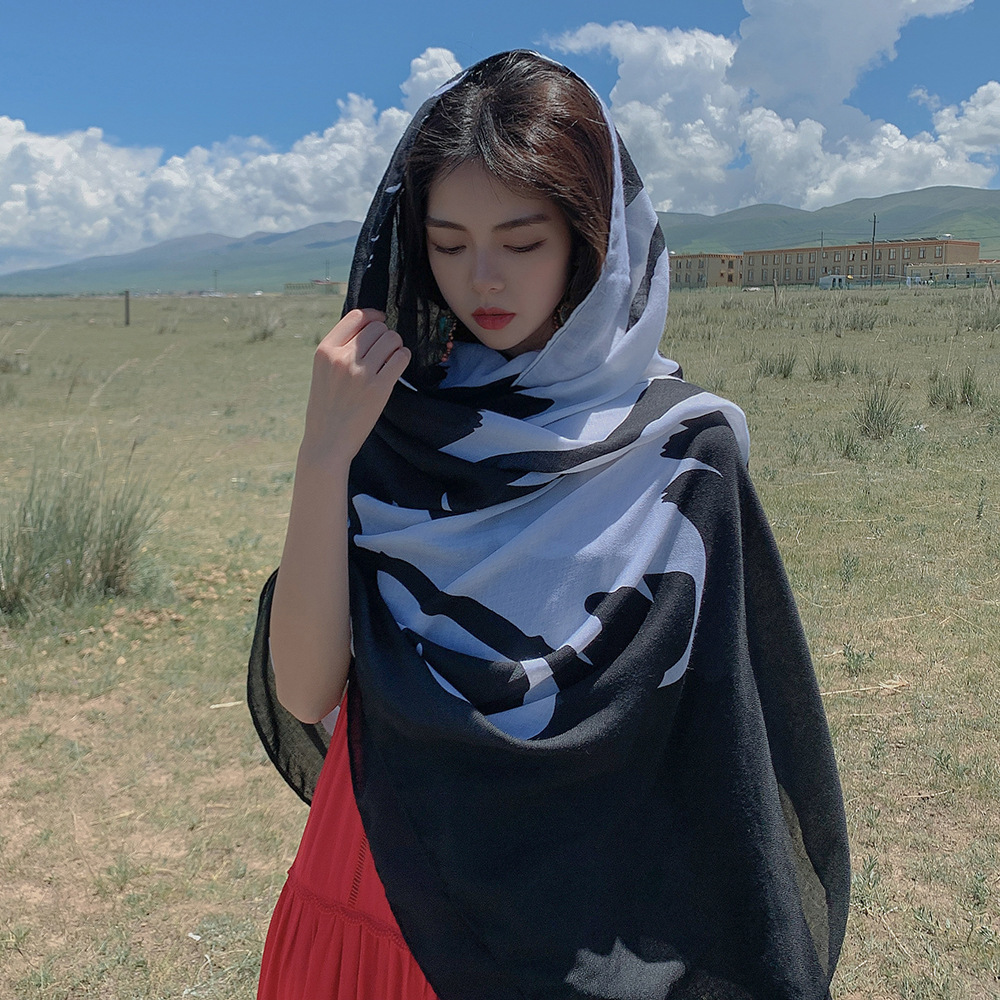 Ethnic Style Travel Silk Scarf Vacation Sun Protection Scarf Air Conditioning Talma Female Beach Scarf Ethnic Scarf