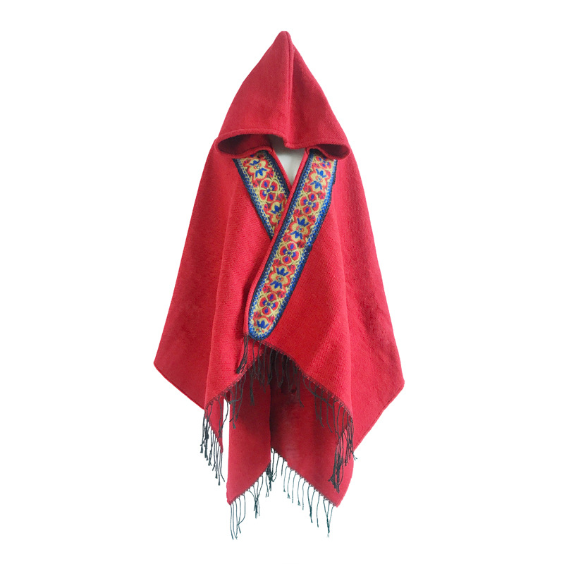 Turkish Ethnic Style Shawl Women&#039;s Hooded Thickened Warm Yunnan Tibet Travel Scarf with Hat Cloak Robe