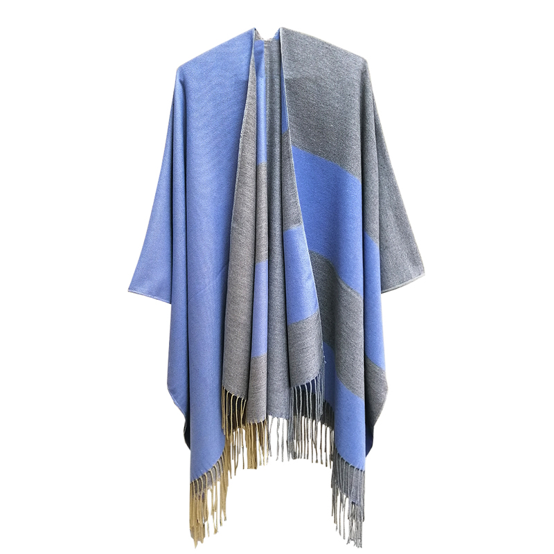 Cross-Border Simple Elegant Striped Slit Shawl Tassel Cape Tr Cotton Autumn and Winter Soft Warm Shoulder Wrap Scarf