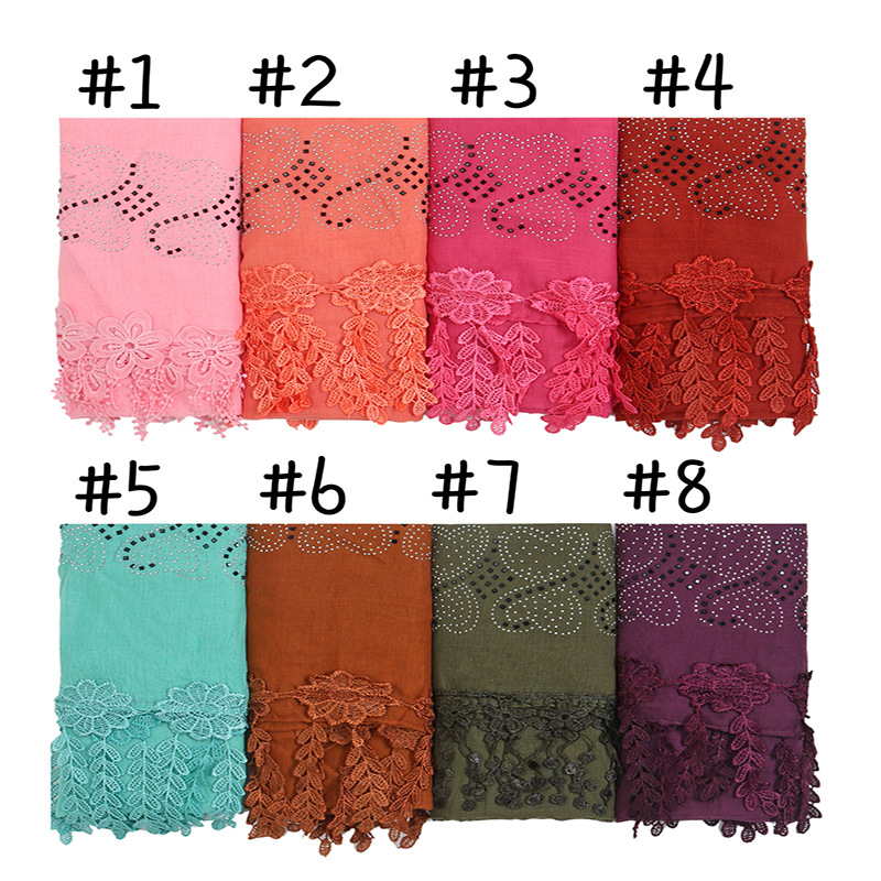 Foreign Trade Scarf Cotton and Linen Tr Lace Rhinestone Pearl Scarf Jm164