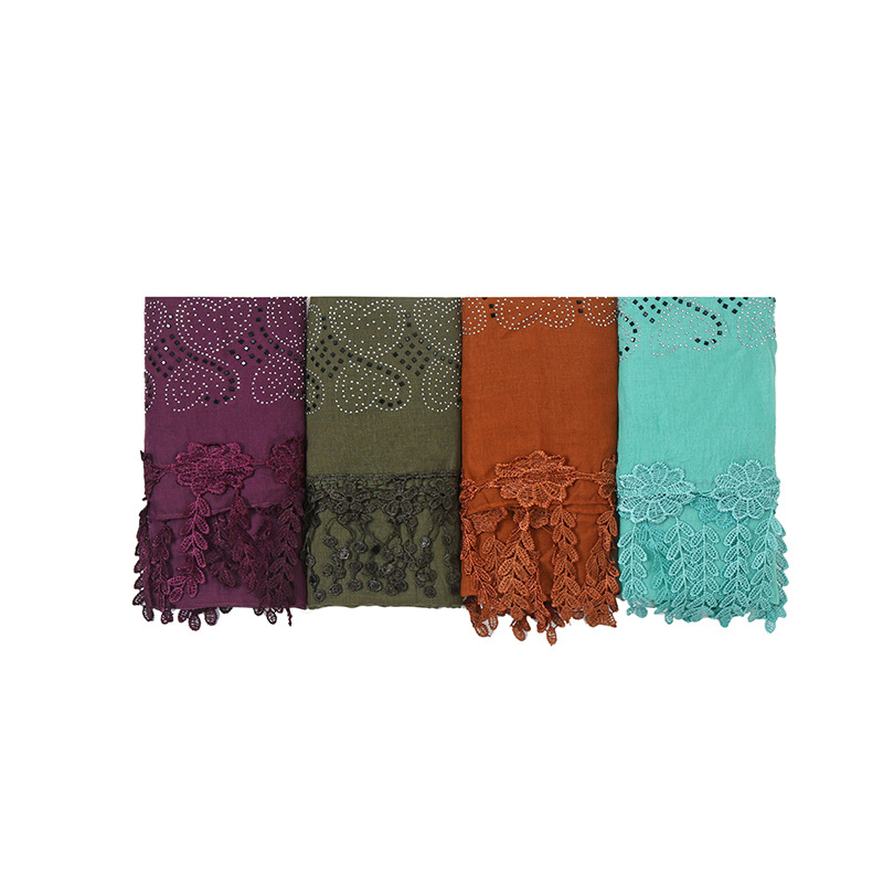 Foreign Trade Scarf Cotton and Linen Tr Lace Rhinestone Pearl Scarf Jm164