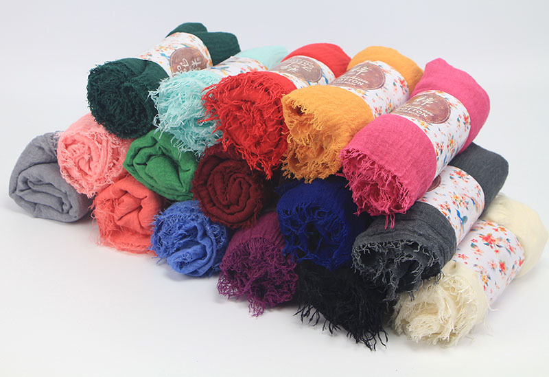 Monochrome Cotton and Linen Scarf New Feathering Headcloth Creased Scarf Foreign Trade Wholesale Tr007