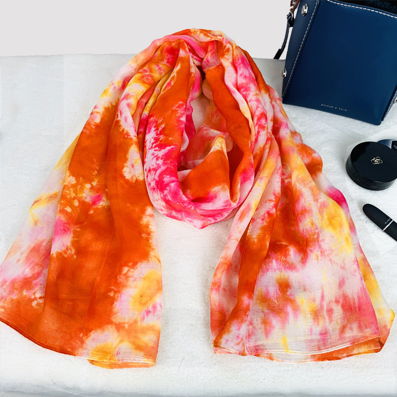 Cotton and Linen Tie-Dyed Travel Sun Protection Foreign Trade Beach Female Scarf Accessories Factory Wholesale TR Scarf