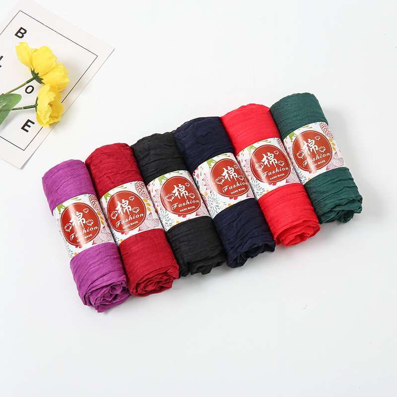Cross-Border New Arrival Tr Cotton and Linen Solid Color Scarf Female Ethnic Style Scarf Shawl Gift Hot Sale Monochrome All-Match Jm199