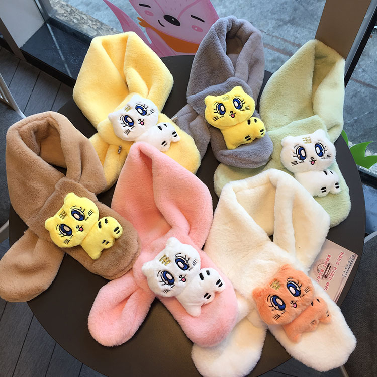 2021 Children&#039;s Scarf 800G Autumn and Winter Thickening Cute Tiger Embroidery Plush Doll Scarf Factory Direct Sales