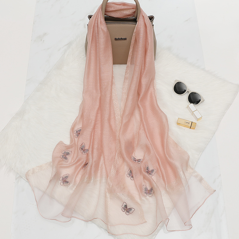 Foreign Trade Hot Selling Pansy Embroidery Scarf Female Four Seasons Versatile Embroidery Gradient Color Scarf Female