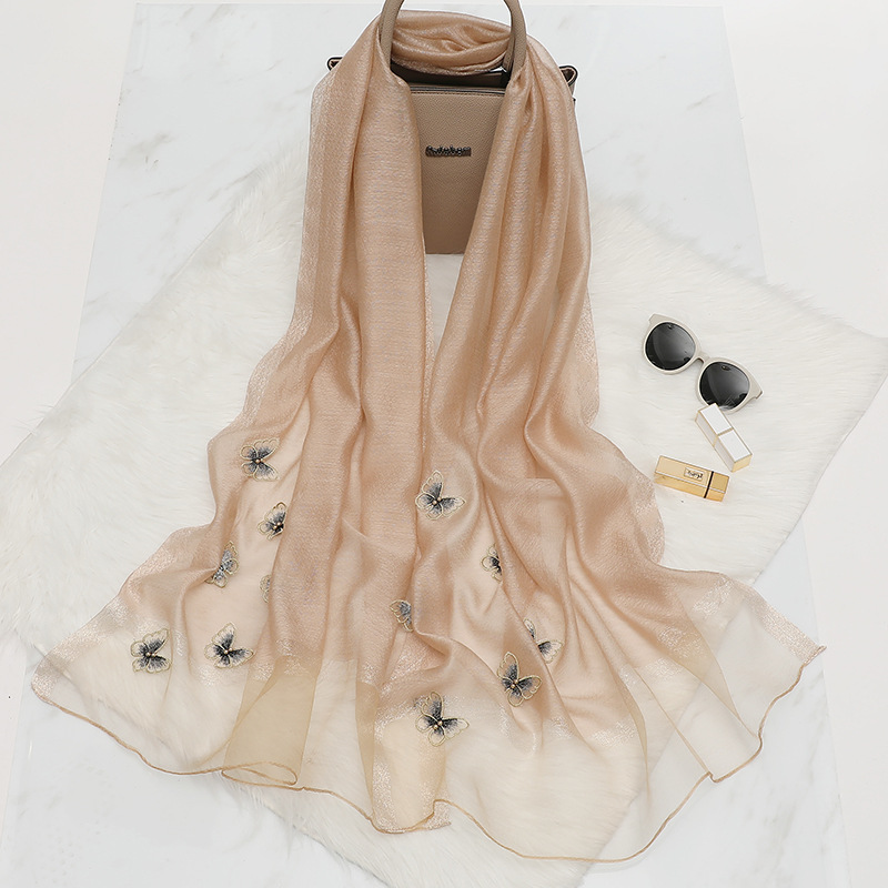 Foreign Trade Hot Selling Pansy Embroidery Scarf Female Four Seasons Versatile Embroidery Gradient Color Scarf Female