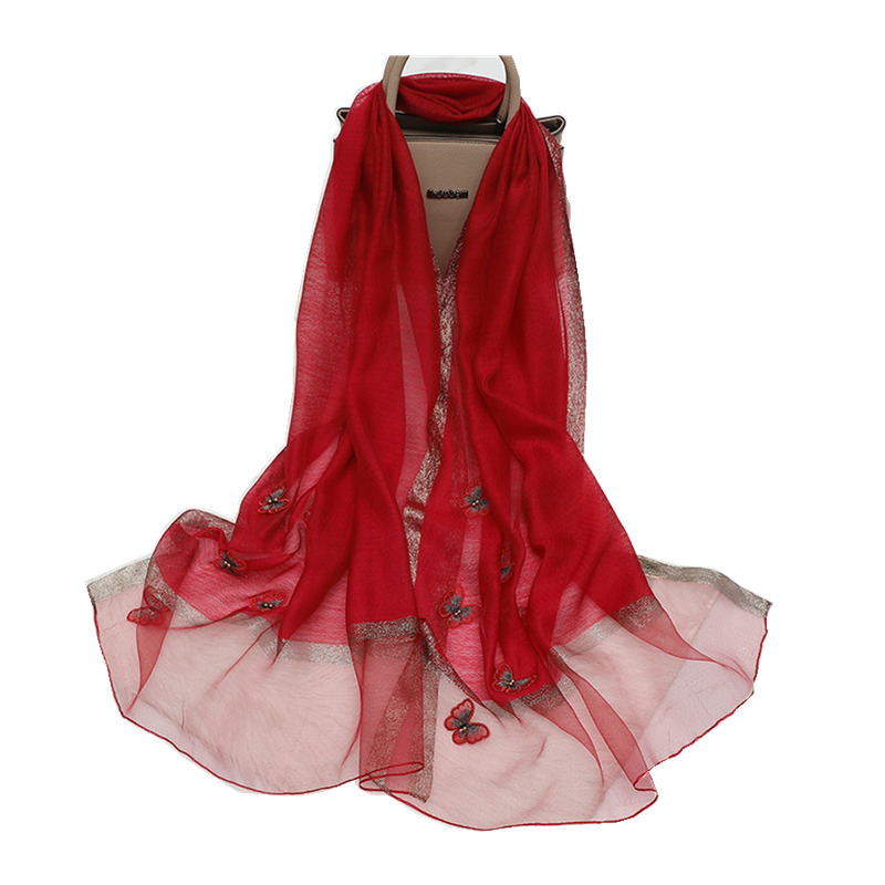 Foreign Trade Hot Selling Pansy Embroidery Scarf Female Four Seasons Versatile Embroidery Gradient Color Scarf Female
