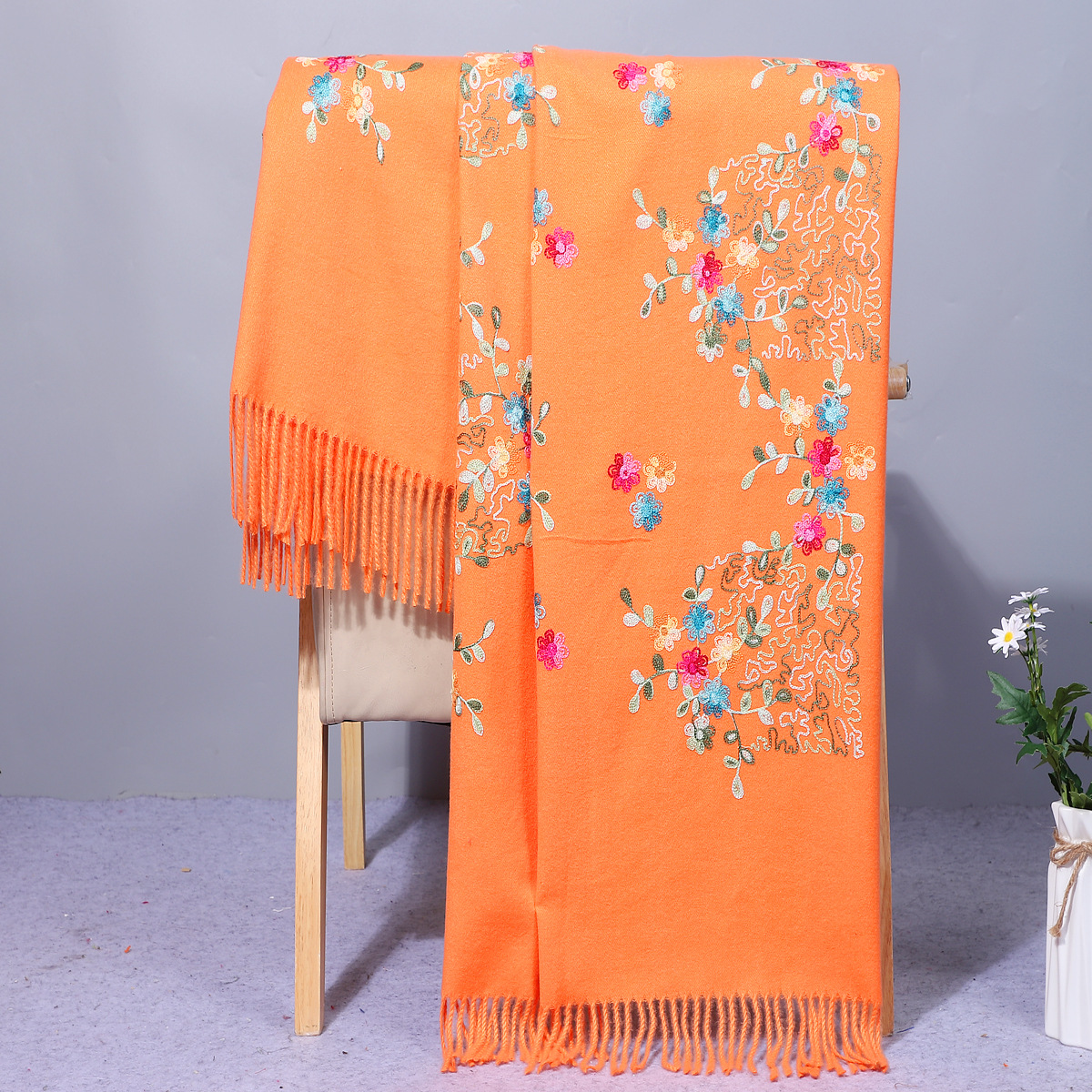 Autumn and Winter New Nepal Style Embroidery Embroidery Cashmere Scarf Shawl Travel Photo Versatile Knitted Thickened Warm