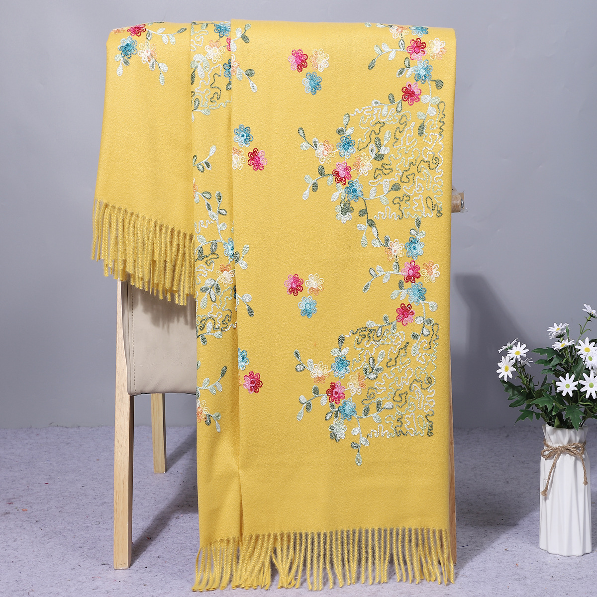 Autumn and Winter New Nepal Style Embroidery Embroidery Cashmere Scarf Shawl Travel Photo Versatile Knitted Thickened Warm