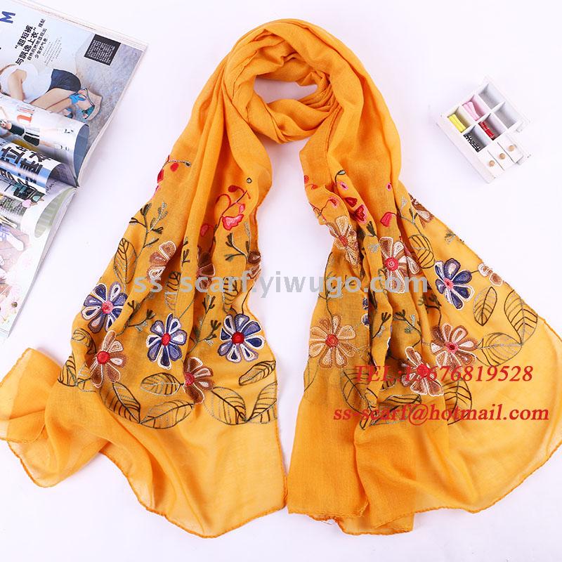 70% Polyester 30% Viscose Embroidery Flower Scarf Floral Shawl Plant tippet head scarf Chinese style have stock