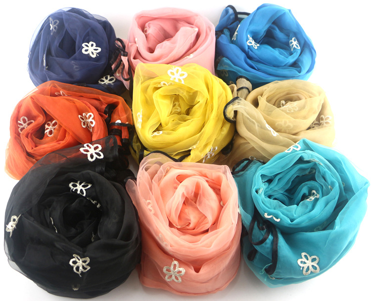 High-End Elegant Five-Leaf Flower Fashion Scarf Handmade Embroidery Double-Layer Organza Two-Layer Scarf
