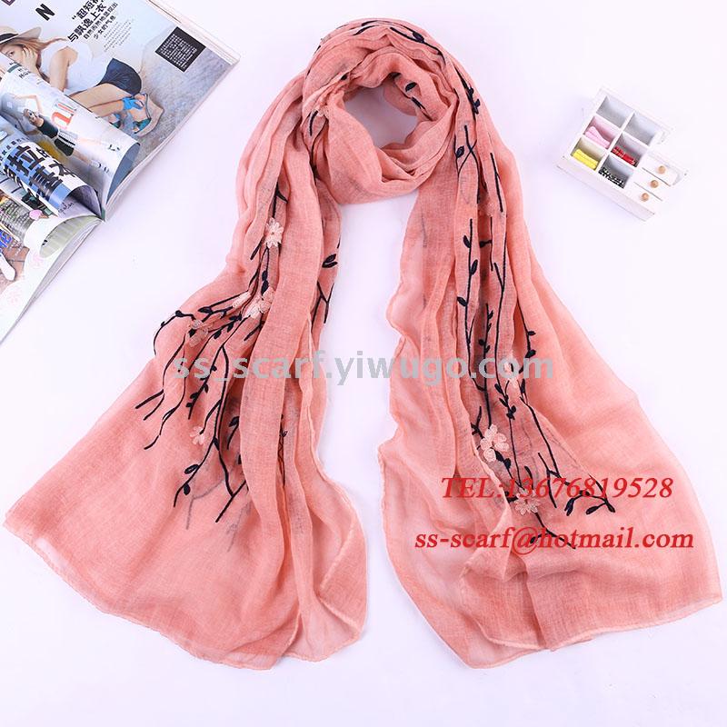 70% Polyester 30% Viscose Embroidery Flower Scarf Floral Shawl Plant tippet head scarf Chinese style have stock
