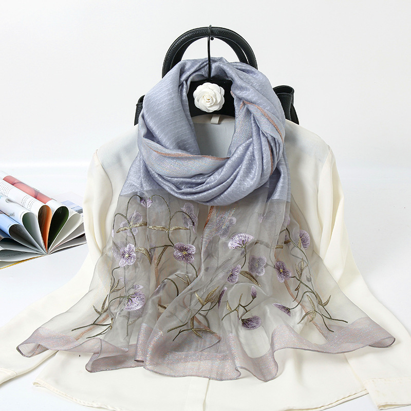 2021 New Embroidery Gold Silk Wool Scarf Women&#039;s Embroidery Mulberry Silk Cheongsam Shawl Outer Matc Embroidery Scarfh