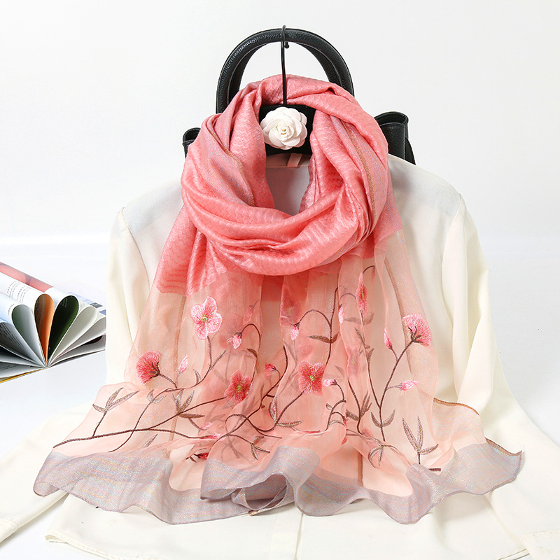 2021 New Embroidery Gold Silk Wool Scarf Women&#039;s Embroidery Mulberry Silk Cheongsam Shawl Outer Matc Embroidery Scarfh
