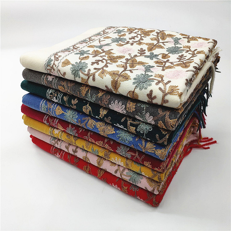 New Cashmere-like Embroidered Scarf Ethnic Style Women&#039;s Shawl Warm Thickened Tassel Xinjiang Scarf Embroidery Scarf