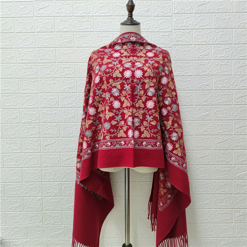 New Cashmere-like Embroidered Scarf Ethnic Style Women&#039;s Shawl Warm Thickened Tassel Xinjiang Scarf Embroidery Scarf