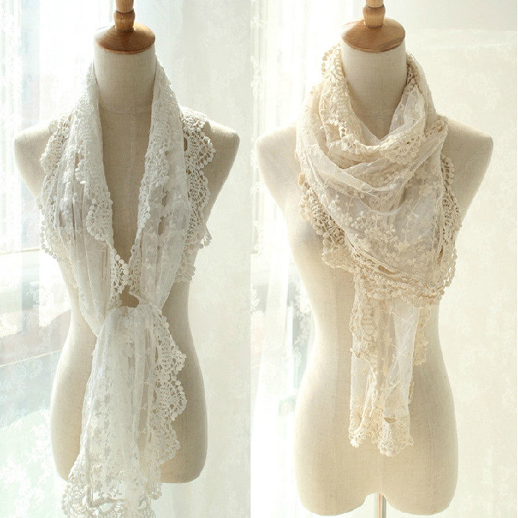 Cross-Border Supply Wholesale Forest Japanese Sweet Lace Crochet Long Scarf Crocheted Embroidery New Scarf for Women
