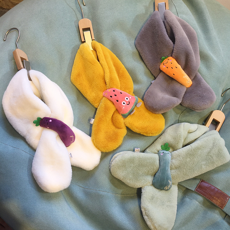 Factory Direct Sales Children&#039;s Scarf Autumn and Winter 800G Small Rabbit Fur Thickened Fruit Embroidery Baby Scarf Children&#039;s Neckerchief