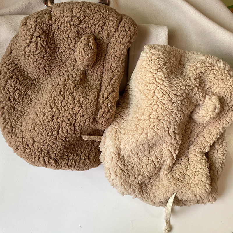 Plush Hat Mask Neck Warmer Pullover Cap Winter Embroidery Bear Ear Scarf Ear Protection Warm Hat Female Korean Style