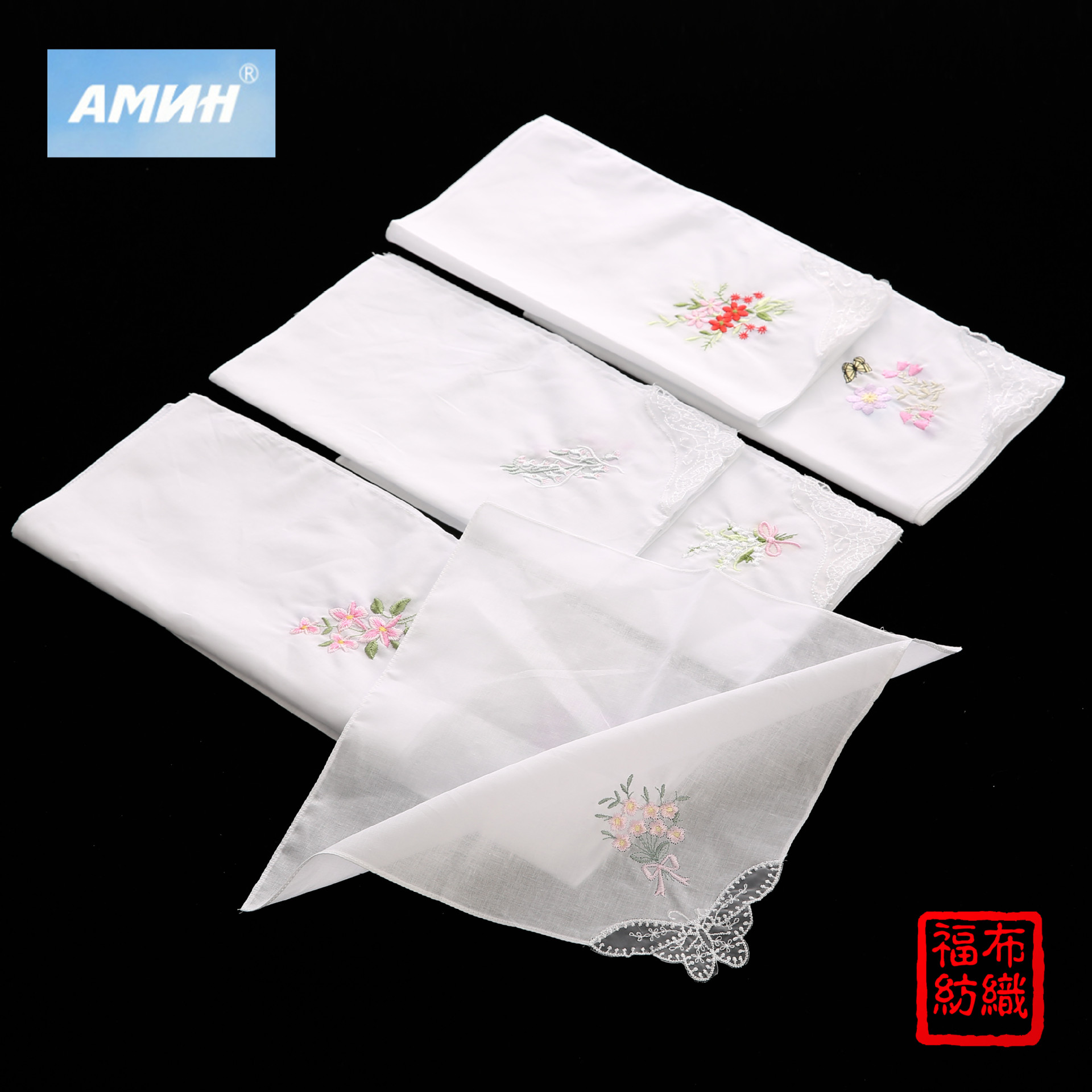 Hot Selling Lace Edge Embroidery 100% Cotton Handkerchief High-Grade Pure Cotton White Handkerchief Square Scarf Full Cotton Handkerchief Custom Logo
