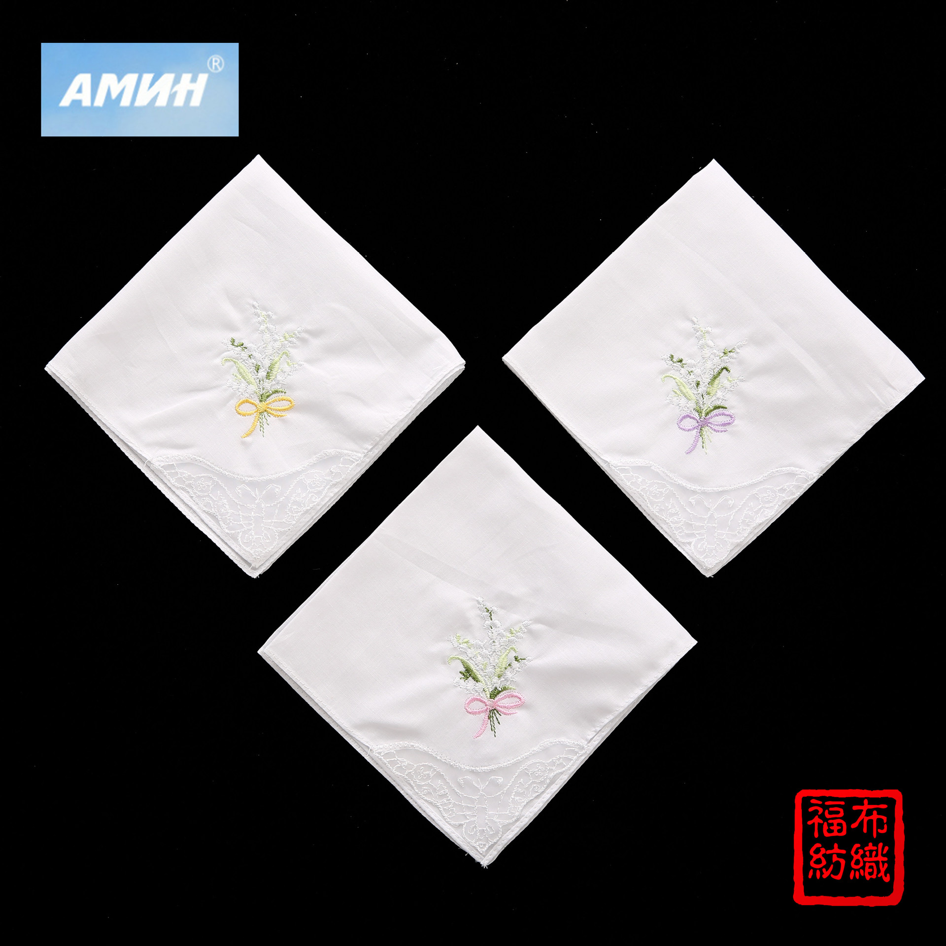 Hot Selling Lace Edge Embroidery 100% Cotton Handkerchief High-Grade Pure Cotton White Handkerchief Square Scarf Full Cotton Handkerchief Custom Logo