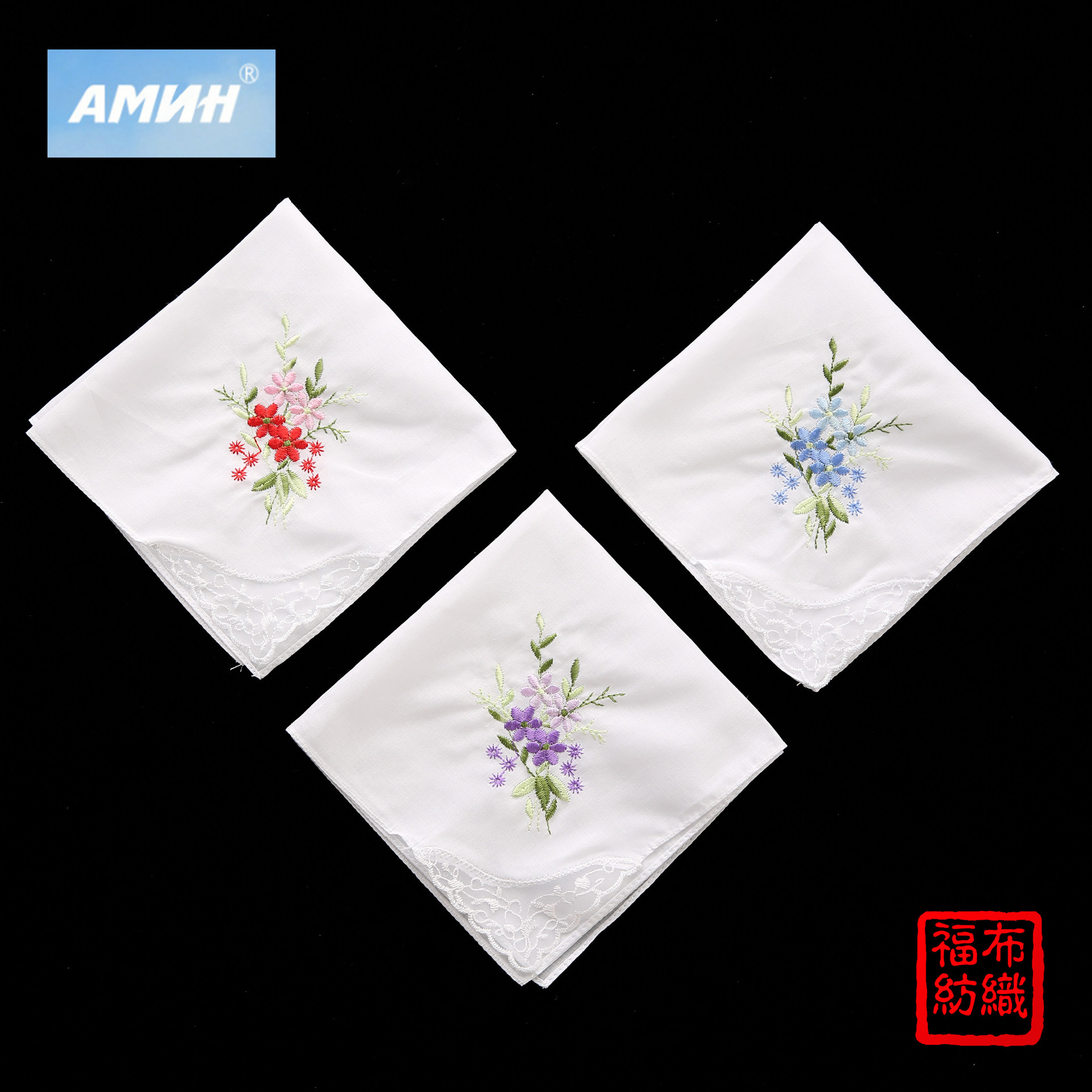 Hot Selling Lace Edge Embroidery 100% Cotton Handkerchief High-Grade Pure Cotton White Handkerchief Square Scarf Full Cotton Handkerchief Custom Logo
