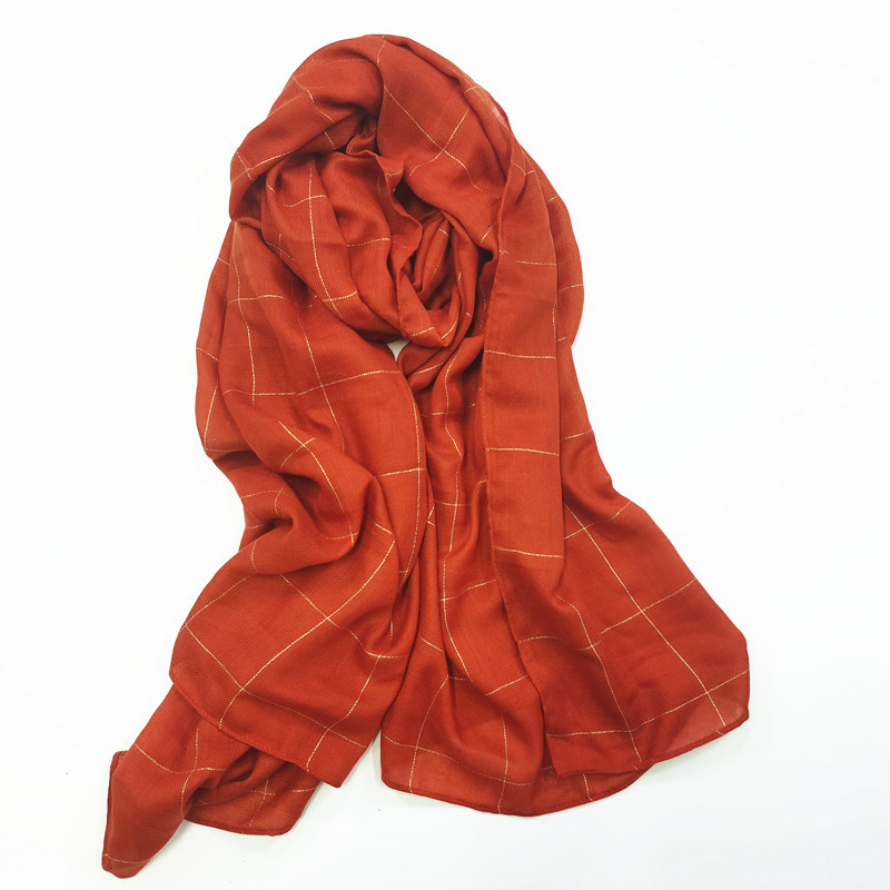 Blended Plaid Yarn-Dyed Scarf Gold Thread Bright Silk Woven Spring and Autumn Thin Cape Deqing Factory Yarn-dyed Scarf