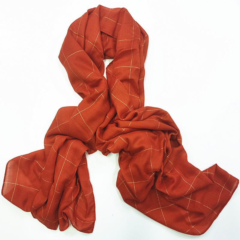 Blended Plaid Yarn-Dyed Scarf Gold Thread Bright Silk Woven Spring and Autumn Thin Cape Deqing Factory Yarn-dyed Scarf