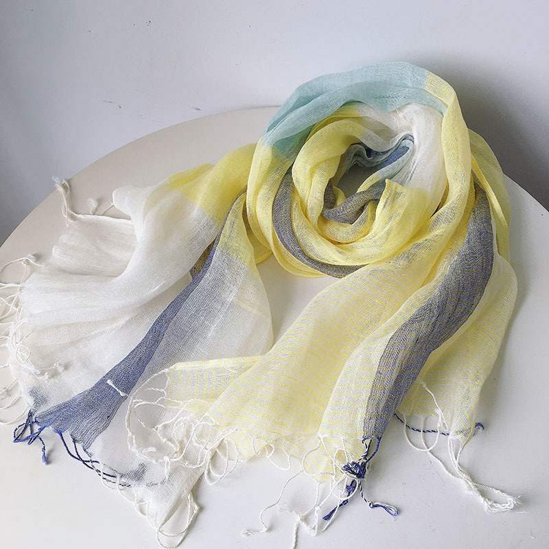 and Summer Linen Scarf Outdoor Sports Sun-Proof Breathable Linen Women&#039;s Scarf Yarn-Dyed Plaid Scarf Yarn-dyed Scarf