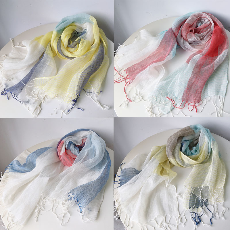 and Summer Linen Scarf Outdoor Sports Sun-Proof Breathable Linen Women&#039;s Scarf Yarn-Dyed Plaid Scarf Yarn-dyed Scarf
