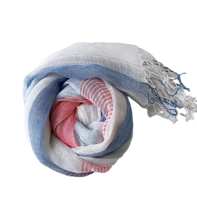 and Summer Linen Scarf Outdoor Sports Sun-Proof Breathable Linen Women&#039;s Scarf Yarn-Dyed Plaid Scarf Yarn-dyed Scarf