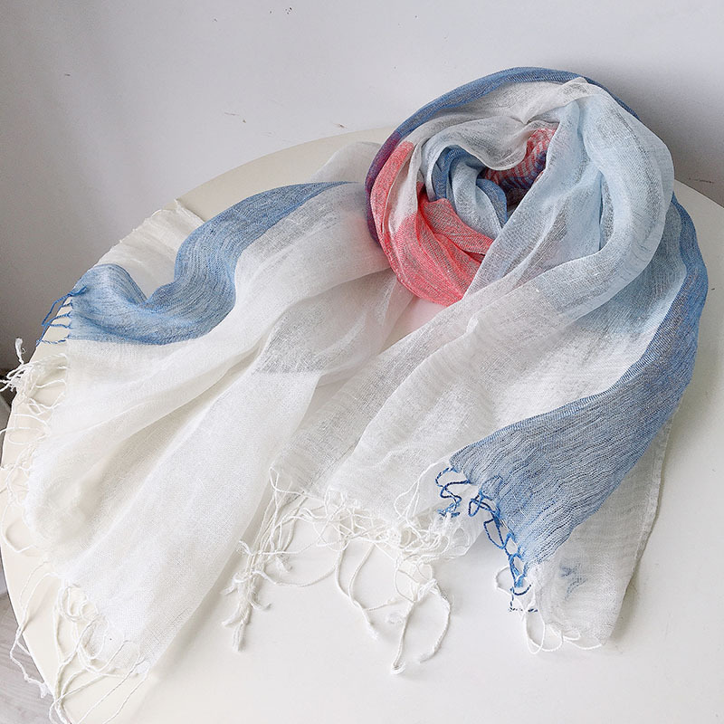 and Summer Linen Scarf Outdoor Sports Sun-Proof Breathable Linen Women&#039;s Scarf Yarn-Dyed Plaid Scarf Yarn-dyed Scarf