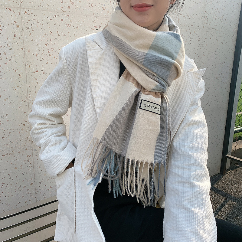 Women&#039;s Scarf 2021 Winter New Plaid Yarn-Dyed Tassel Artificial Cashmere Scarf Fashion Mid-Length Warm Shawl