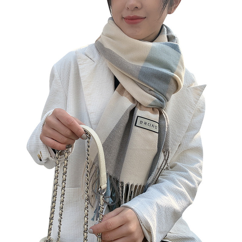 Women&#039;s Scarf 2021 Winter New Plaid Yarn-Dyed Tassel Artificial Cashmere Scarf Fashion Mid-Length Warm Shawl
