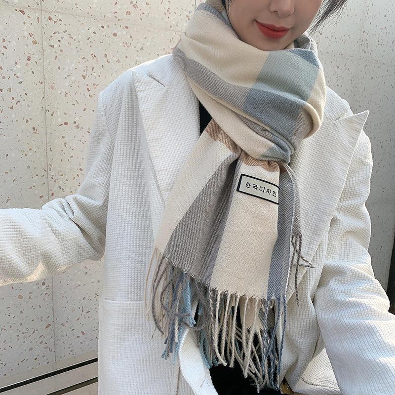 Women&#039;s Scarf 2021 Winter New Plaid Yarn-Dyed Tassel Artificial Cashmere Scarf Fashion Mid-Length Warm Shawl