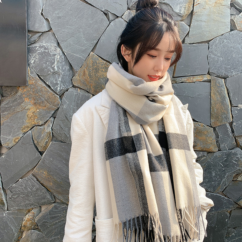 Women&#039;s Scarf 2021 Winter New Plaid Yarn-Dyed Tassel Artificial Cashmere Scarf Fashion Mid-Length Warm Shawl