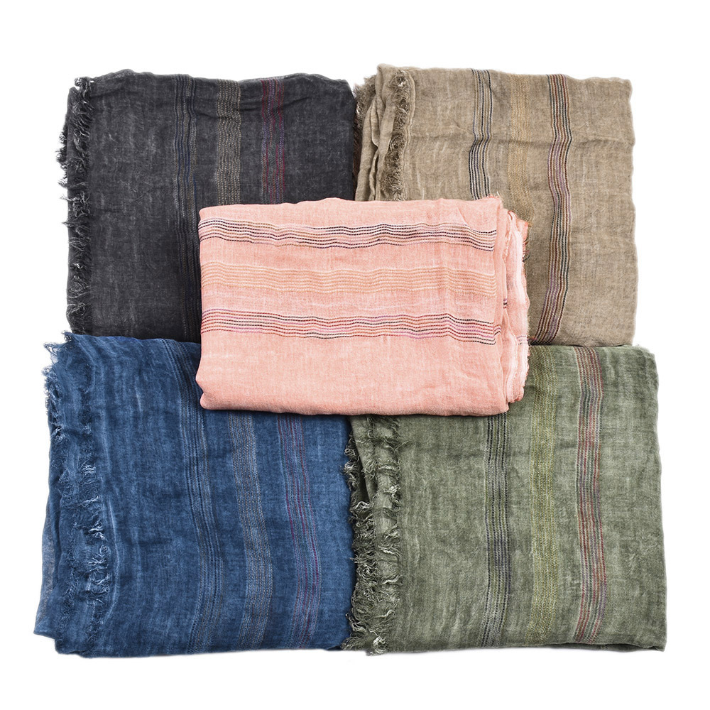 Foreign Trade European and American Men&#039;s 2020 New Yarn-Dyed Striped Scarf Men&#039;s Winter Solid Color Cotton and Linen Scarf Factory Direct Sales