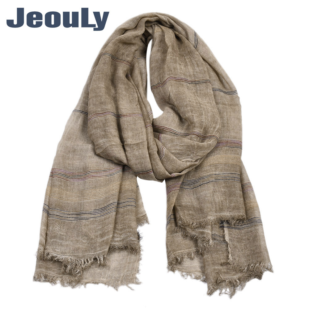 Foreign Trade European and American Men&#039;s 2020 New Yarn-Dyed Striped Scarf Men&#039;s Winter Solid Color Cotton and Linen Scarf Factory Direct Sales