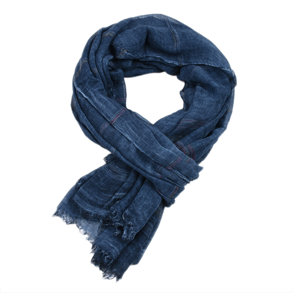Foreign Trade European and American Men&#039;s 2020 New Yarn-Dyed Striped Scarf Men&#039;s Winter Solid Color Cotton and Linen Scarf Factory Direct Sales