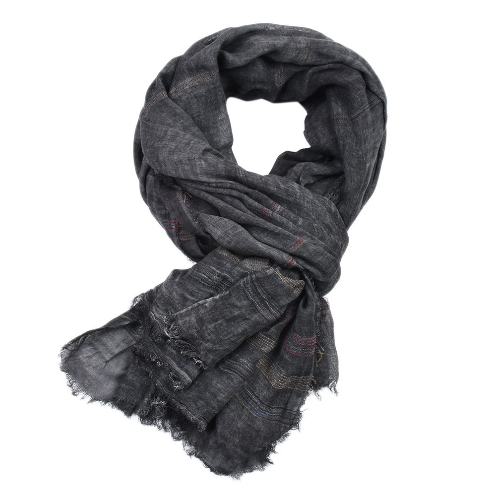 Foreign Trade European and American Men&#039;s 2020 New Yarn-Dyed Striped Scarf Men&#039;s Winter Solid Color Cotton and Linen Scarf Factory Direct Sales