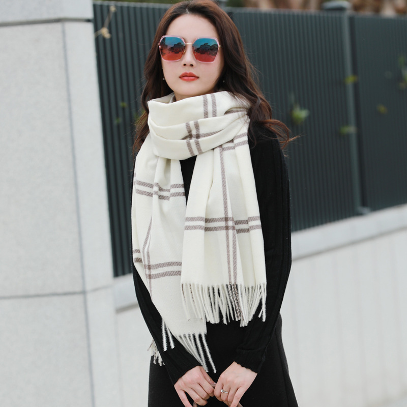 2021 Autumn and Winter New Yarn-Dyed Cashmere Scarf Wool Plaid Warm Long Korean Style Shawl Dual-Use Wholesale